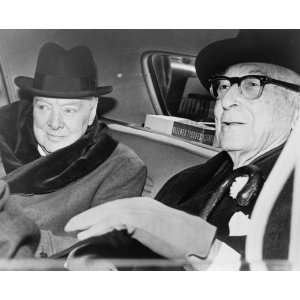 1961 photo Churchill & Baruch talk in car in front of 