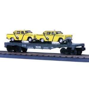 30 7625 Rail King MTH Auto Transport Flat Car with two Ertl 1959 Taxis 