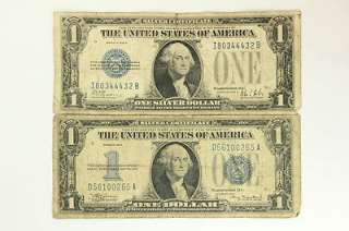   1934 Lot of 2   One Dollar $1 Bill Funny Back Silver Certificates Blue