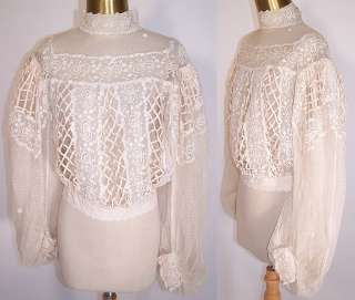   Cream Tambour Embroidery Lace Ribbon Work Wedding Bodice Blouse  