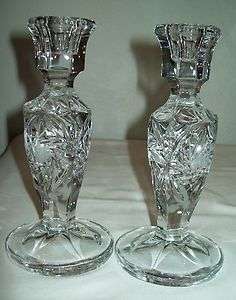 PAIR CRYSTAL/CUT CANDLESTICK HOLDERS VERY CLEAR& BRILLAINT  