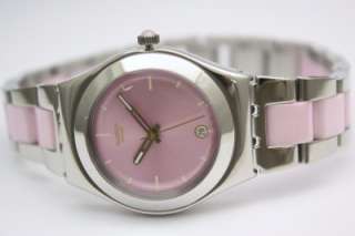 New Swatch Irony Pink Ceramic Women Steel Date Watch YLS418GC  35mm 