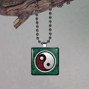 Yin Yang New Age Small Glass Tile Necklace Pendant 865  