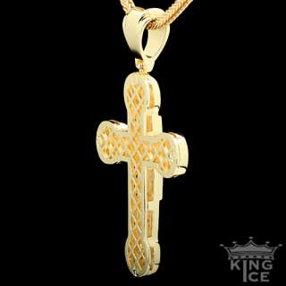 Hip Hop Mens Yellow Gold Plated Iced Out Cross Pendant  