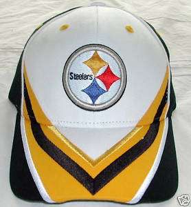 PITTSBURGH STEELERS STRIPED HAT CAP ONE SIZE WH/BLK/YEL  