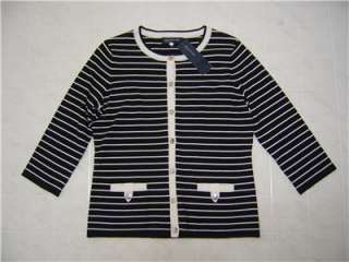 Jones New York Womens XL Cardigan Stripe Sweater Shir Black White 