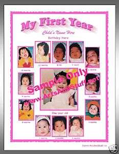 BABYS FIRST YEAR PHOTO COLLAGE PICTURE FRAME Girl Pink  