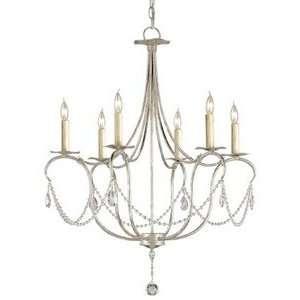 Currey and Company 9890 Crystal   Six Light Small Chandelier, Silver 