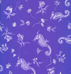 Alfred Shaheen Hawaiian Prints SEAHORSE FANTASY Blue AS11 Fabric Free 