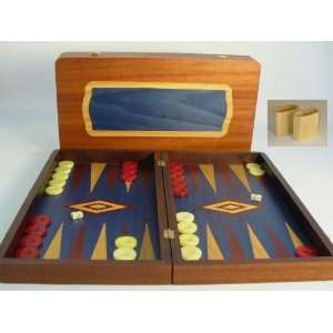  Backgammon Mahogany Blue Inlay, no cups, 1.3 inch Checkers 