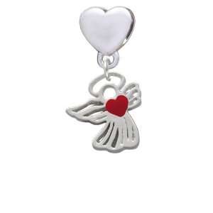  Lined Angel with Red Heart European Heart Charm Dangle 