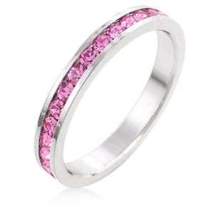   Stacker Ring with Round Cut Pink CZ in a Channel Setting in Silvertone