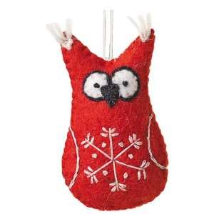  Wild Woolie Red Snowflake Owl Hand Felted Ornament   Fair 