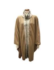 Camel Cloche Fur Trimmed Poncho Cape Shawl Cloak