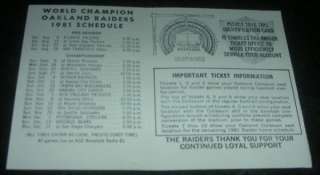 1981 World Champion Oakland Raiders Schedule NFL  