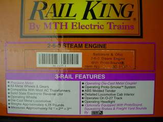 MTH Rail King Baltimore & Ohio 2 6 0 Steam Engine w/Proto Sound Mint w 