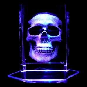 Human Skull 3D Laser Etched Crystal includes Two Separate LEDs 