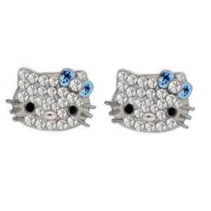   Rhinestone Pave Kitty Face Head Silver Plated Stud Earrings Jewelry