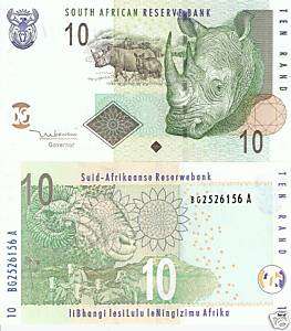 SOUTH AFRICA 10 Rand Banknote World Money Currency Africa BILL Rhino 