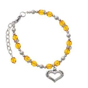 Heart with 3 AB Crystals   Dream, Hope, Wish Yellow Czech Glass Beaded 