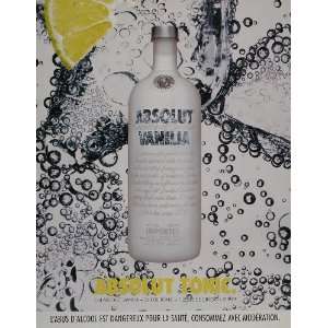   Ad Absolut Vanilla Tonic Lemon Slice Bubbles NICE   Original Print Ad