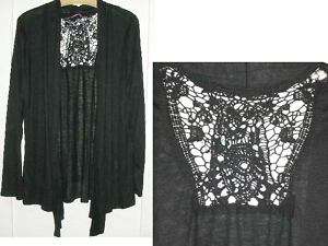 Black Lightweight Knit Jacket Crochet Inset XL 1X NWT  
