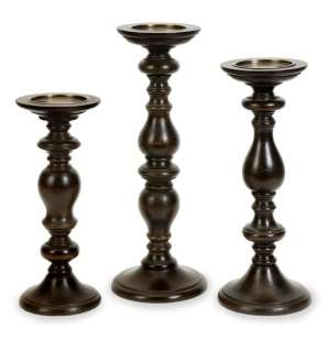 Large TUSCAN S/3 Turned Wood CANDLEHOLDER Espresso Varied Heights NEW 
