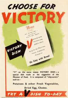   British V Victory Dish Rationing War Poster Print WW2 A2/A3 3W4  
