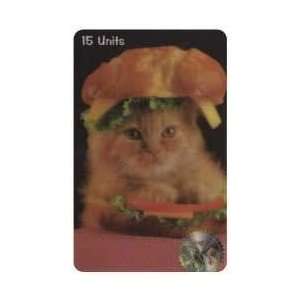 Collectible Phone Card 15u Cat Sandwiched In Large Bun With Lettuce 