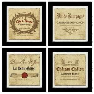 Wine Labels Black Drink Coasters and Holder   Style XANKT14  
