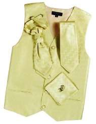 Paul Malone Wedding Vest Set Yellow 5pcs Tuxedo Vest + Necktie + Ascot 