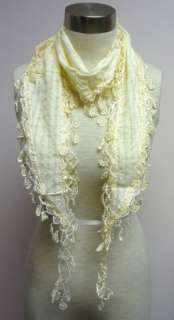 Cream Stylish vintage European Lace Tassel Scarf #18  