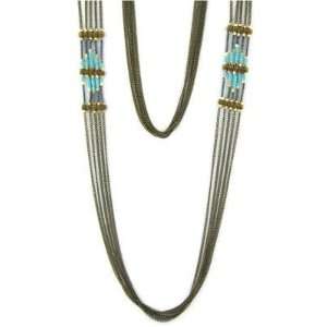   Authentic Vanessa Mooney Brass Turquoise Achoura Beaded Chain Necklace