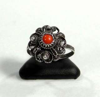 IMPERIAL RUSSIAN RUSSIA STERLING SILVER FILIGREE FLOWER LADIES RING w 