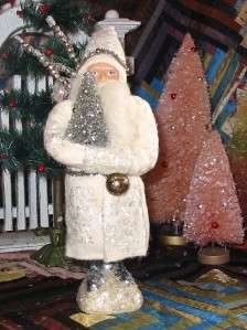 White and Silver Belsnickle Santa Paper Mache Container  