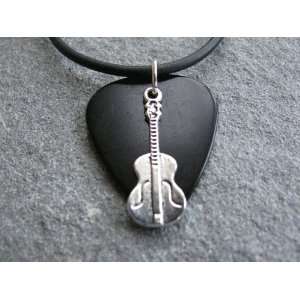  Guitar Pick Necklace with Acoustic Guitar Charm on Black 