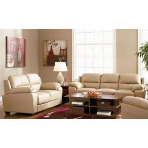   Set with Padded Pillow Top and Arm in Beige Leather