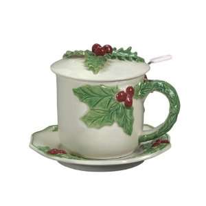  Andrea By Sadek Covered Tea Mug Cup Plate Strainer Holly Leaf 