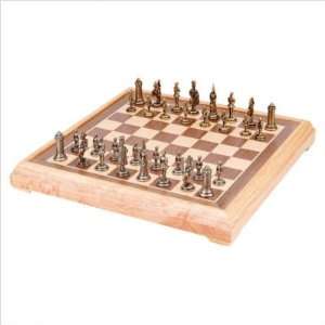  16 Inch Camelot Pewter Chess Set With Wooden Board Toys & Games