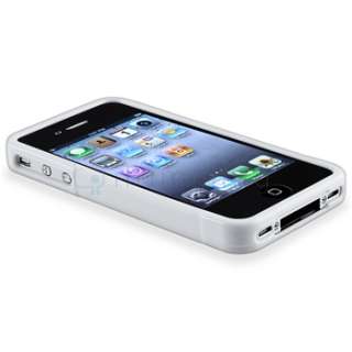 White S Shape Rubber Soft Gel TPU Case Skin+Stylus Pen For iPhone 4 4G 