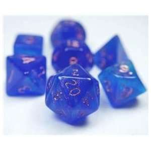   Dice Set (Fire Opal Blue) role playing game dice + bag Toys & Games