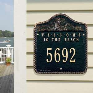   Beach Wall Address Plaques 1 Line Black and Gold Patio, Lawn & Garden