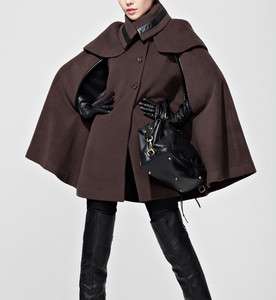 Brown Chocolate Coffee Color Wool Poncho Cape Coat Jacket  