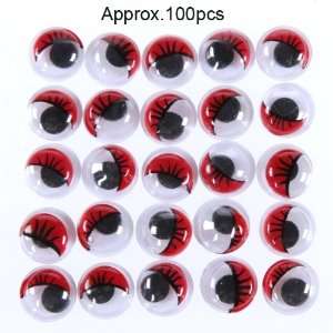  100pcs Red Movable Wiggly Eyes w/ Eyelash 8mm Beauty