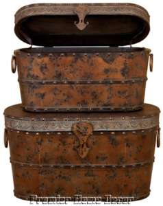 Tuscan St/2 Antique Metal Wood Chest Trunks Boxes  