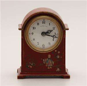   C1900s Tiffany & Co Chinois Wood Hand Painted Shelf Mantle Clock