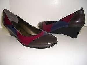   TUNICO Navy Multi Burgundy Red & Brown Womens Wedges Shoes US Size 10