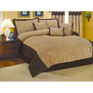  Carly Velour Suede Gold / Brown Oversize 7 Piece Comforter 