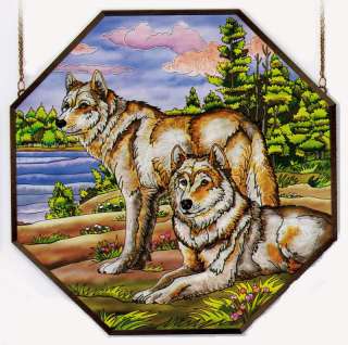 WOLF WILD LIFE WOLVES FOREST 22 STAINED GLASS PANEL  