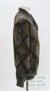   Ferragamo Brown & Grey Diamond Wool Mens Sweater Size M  